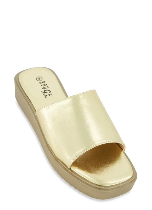 Solid Square Toe Platform Slide Sandals sold by Rainbow
