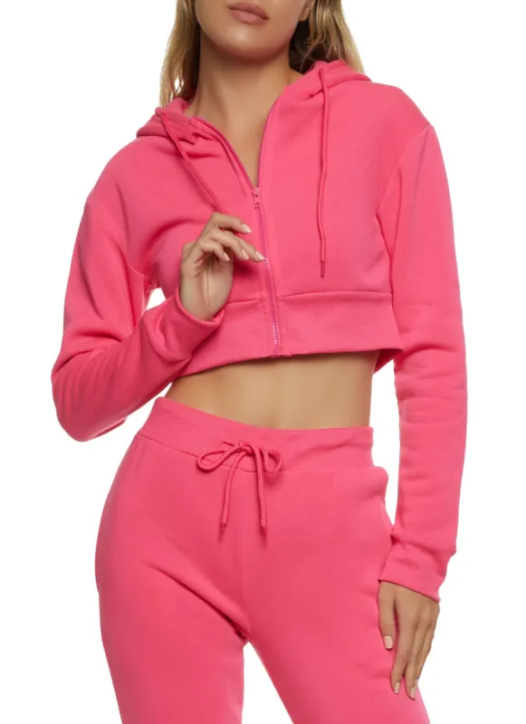 Fleece Zip Up Cropped Hoodie sold by Rainbow