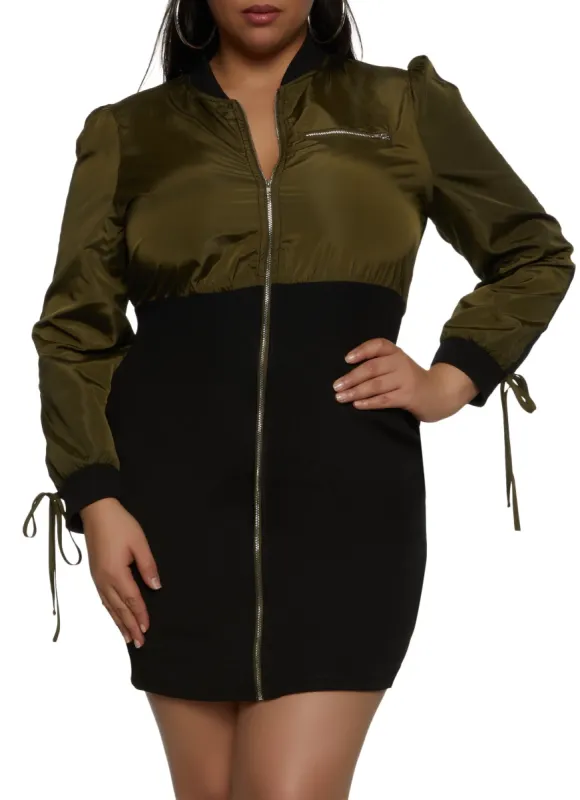 Plus Size Nylon Tie Sleeve Zip Front Dress sold by Rainbow
