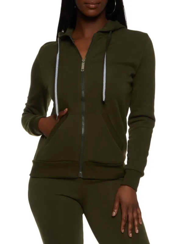 Solid Fleece Zip Front Hooded Sweatshirt sold by Rainbow