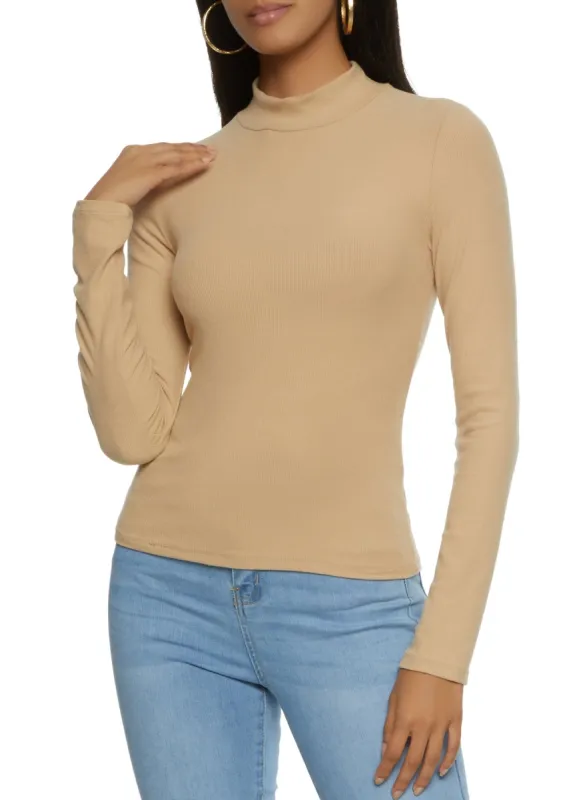 Ribbed Mock Neck Long Sleeve Top sold by Rainbow