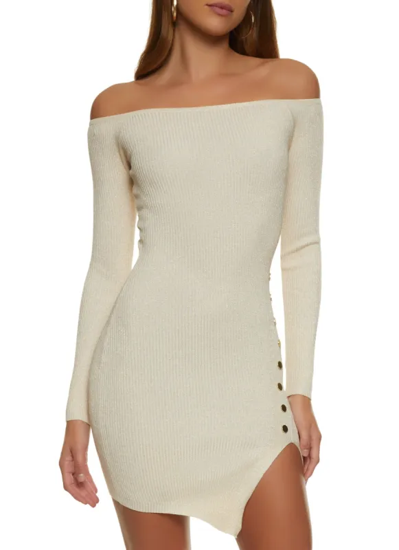 Lurex Ribbed Off the Shoulder Sweater Dress sold by Rainbow