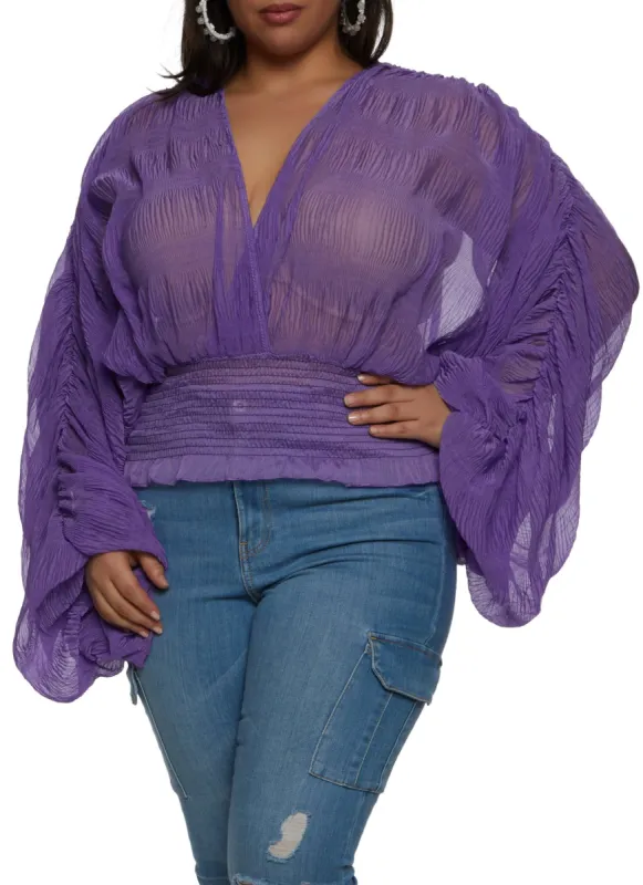 Plus Size Chiffon Balloon Sleeve Blouse sold by Rainbow