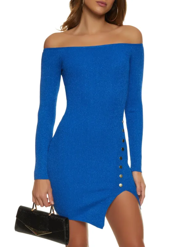 Lurex Ribbed Off the Shoulder Sweater Dress sold by Rainbow