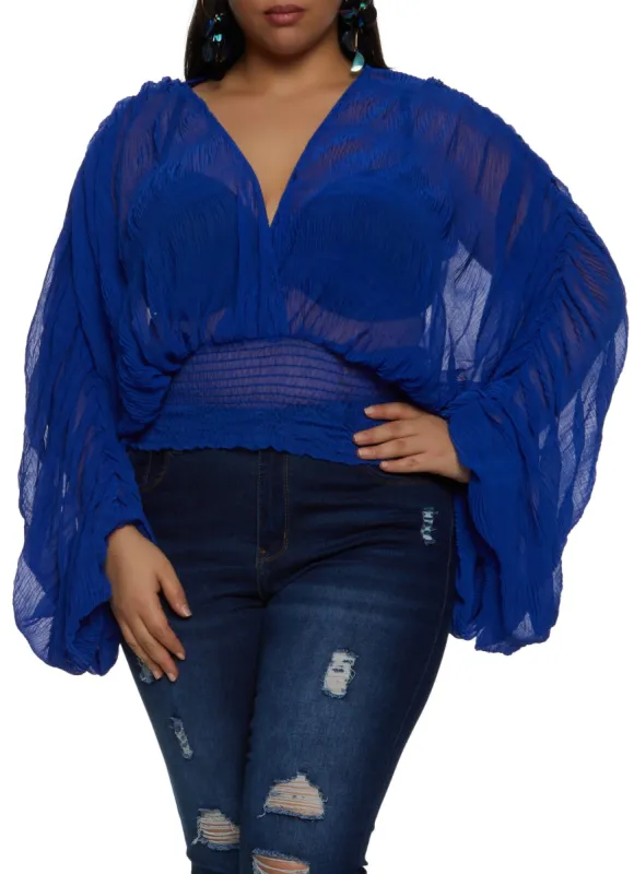 Plus Size Chiffon Balloon Sleeve Blouse sold by Rainbow