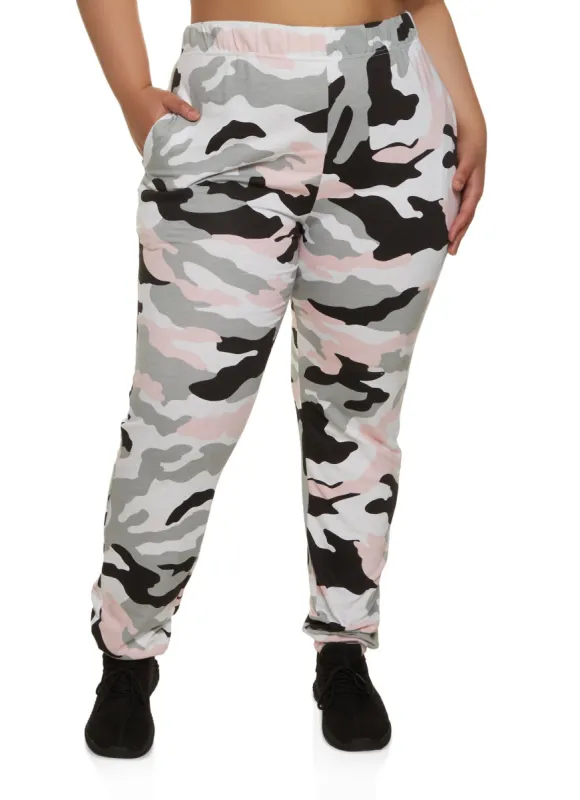 Plus Size Elastic Waist Camo Joggers sold by Rainbow