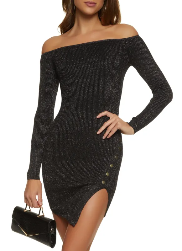 Lurex Ribbed Off the Shoulder Sweater Dress sold by Rainbow