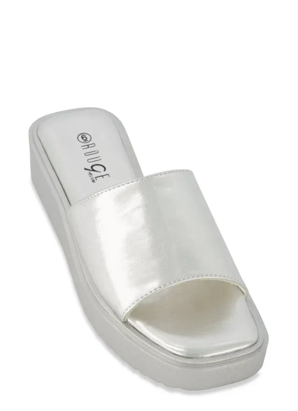 Solid Square Toe Platform Slide Sandals sold by Rainbow