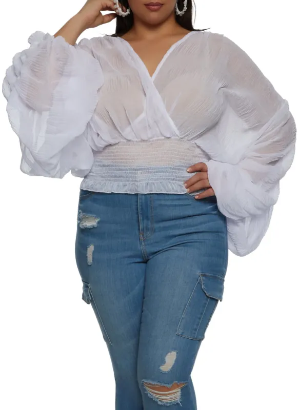 Plus Size Chiffon Balloon Sleeve Blouse sold by Rainbow