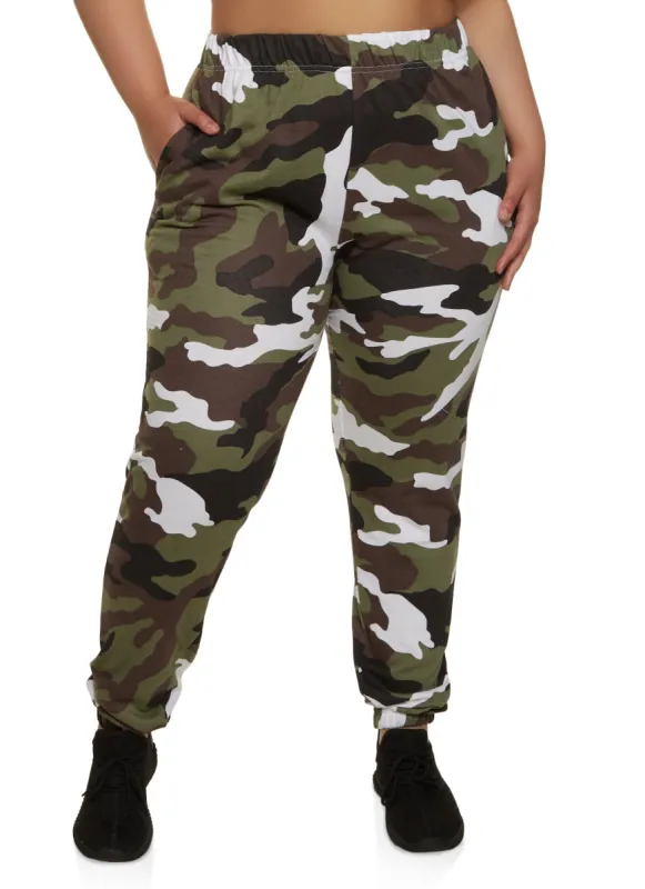 Plus Size Elastic Waist Camo Joggers sold by Rainbow