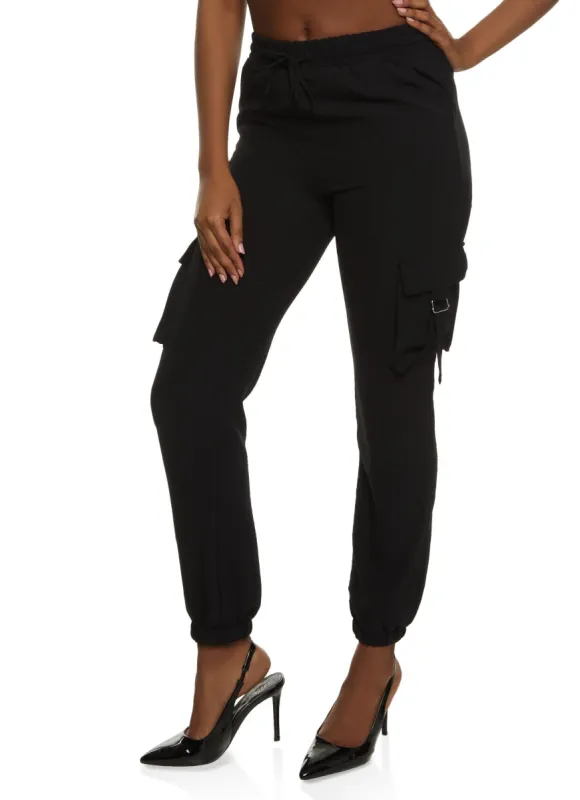 Crepe Knit Drawstring Cargo Joggers sold by Rainbow