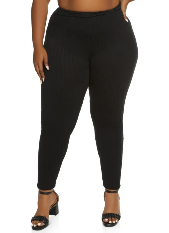 Plus Size Textured Knit High Waist Leggings sold by Rainbow