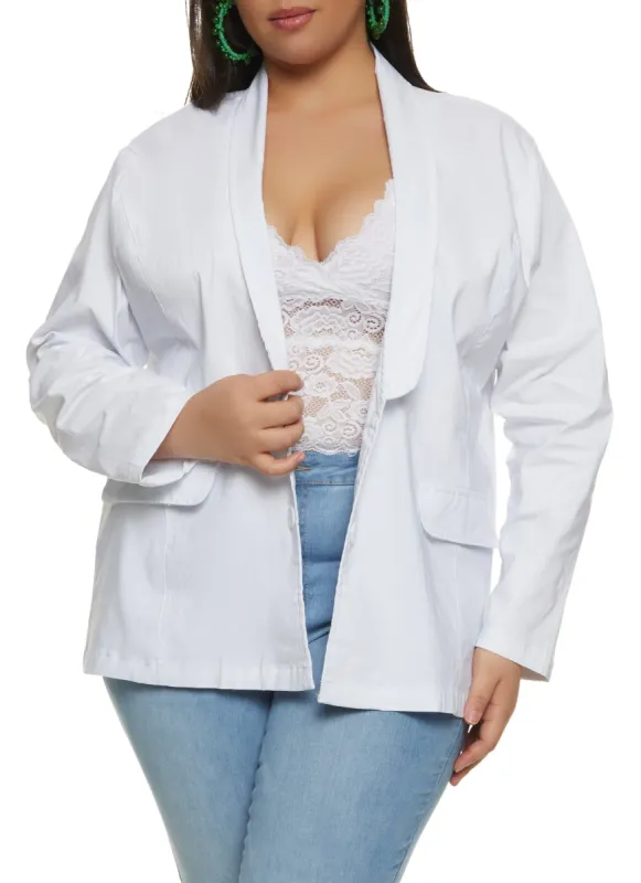 Plus Size Button Detail Open Front Blazer sold by Rainbow