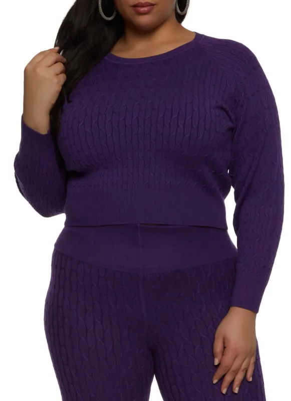 Plus Size Cable Knit Crew Neck Pullover Sweater sold by Rainbow