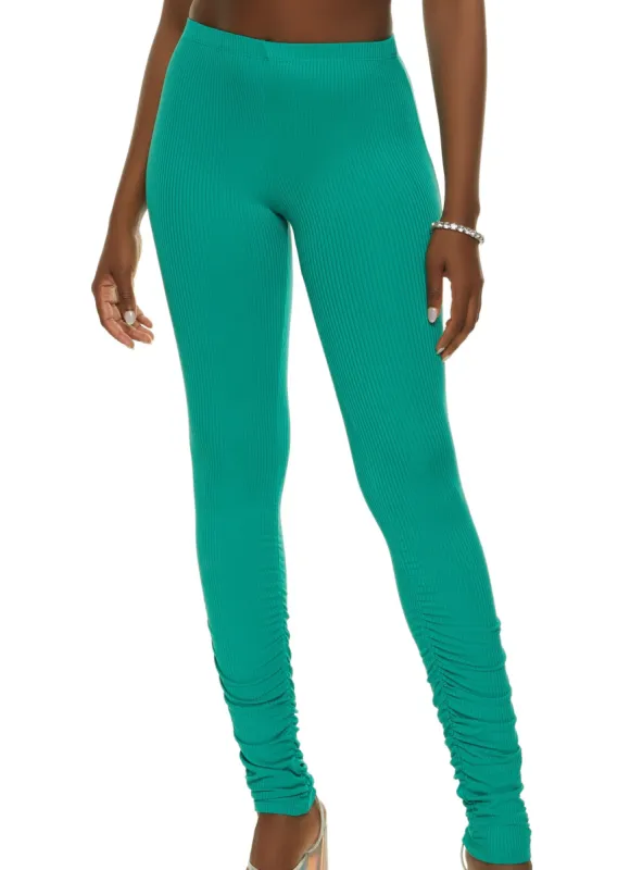 Solid Rib Knit Ruched Leggings sold by Rainbow