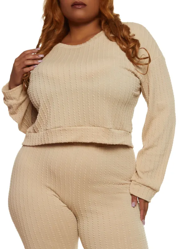 Plus Size Textured Knit Cropped Sweatshirt sold by Rainbow