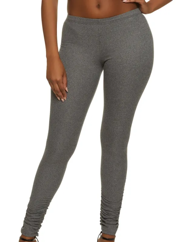 Solid Rib Knit Ruched Leggings sold by Rainbow