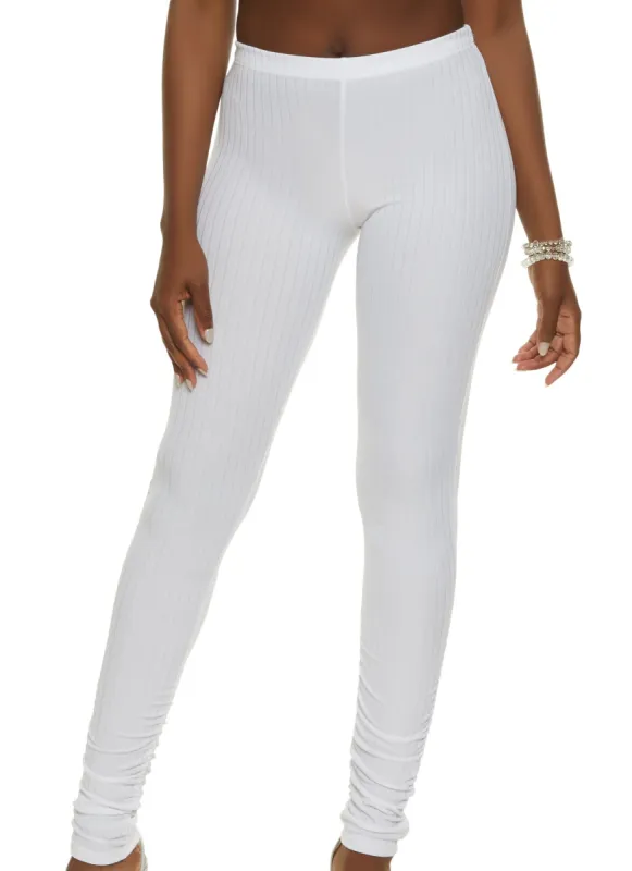 Solid Rib Knit Ruched Leggings sold by Rainbow