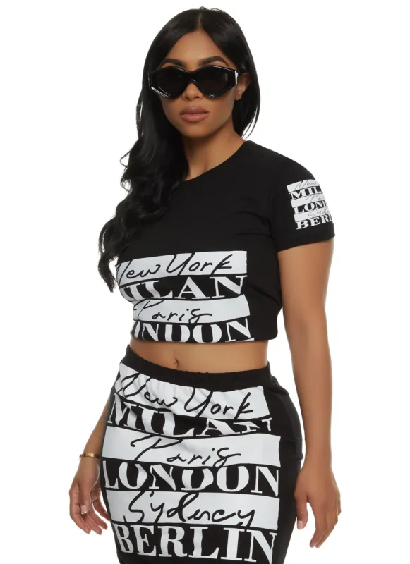 City Graphic Short Sleeve Crop Top sold by Rainbow