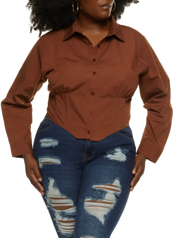 Plus Size Button Front Corset Top sold by Rainbow