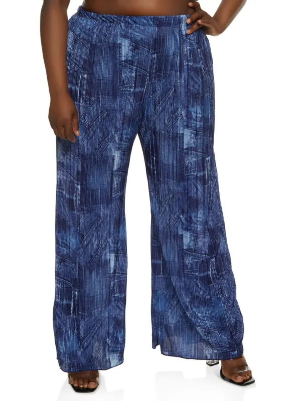 Plus Size Plisse Printed Wide Leg Pants sold by Rainbow