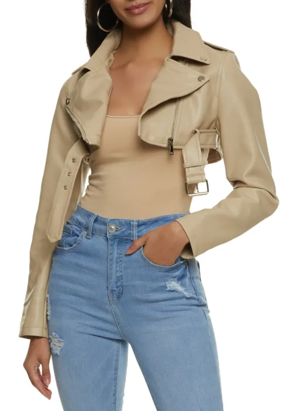 Faux Leather Cropped Moto Jacket sold by Rainbow