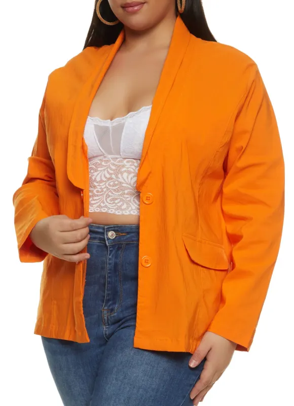 Plus Size Open Front Button Detail Blazer sold by Rainbow