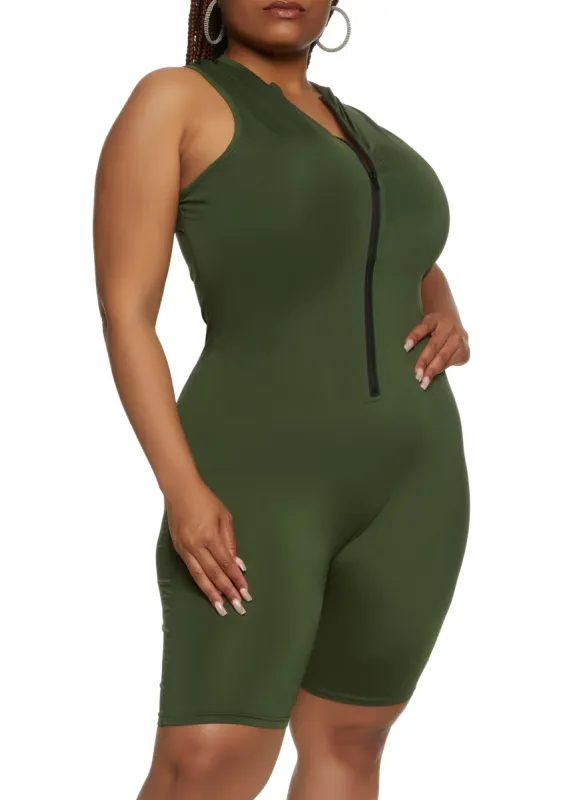 Plus Contrast Zip Biker Romper sold by Rainbow