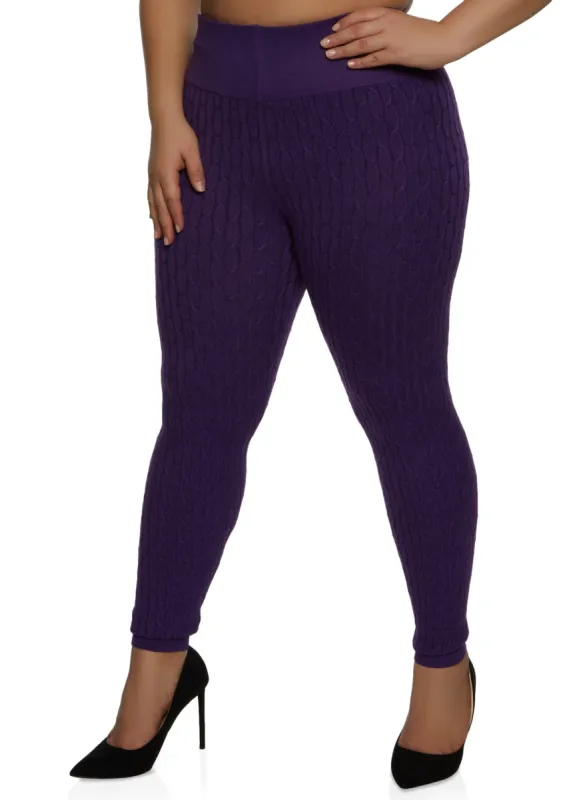Plus Size High Waist Cable Knit Leggings sold by Rainbow
