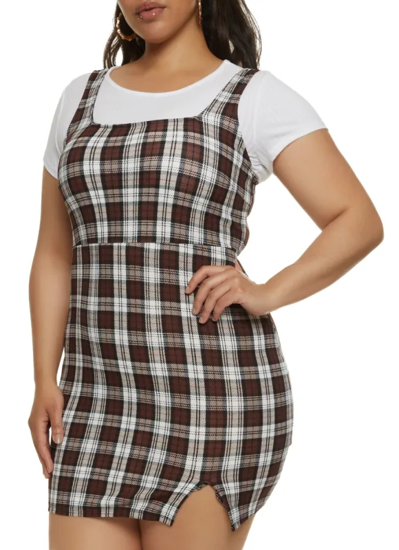 Plus Size Plaid Mini Dress with Top sold by Rainbow