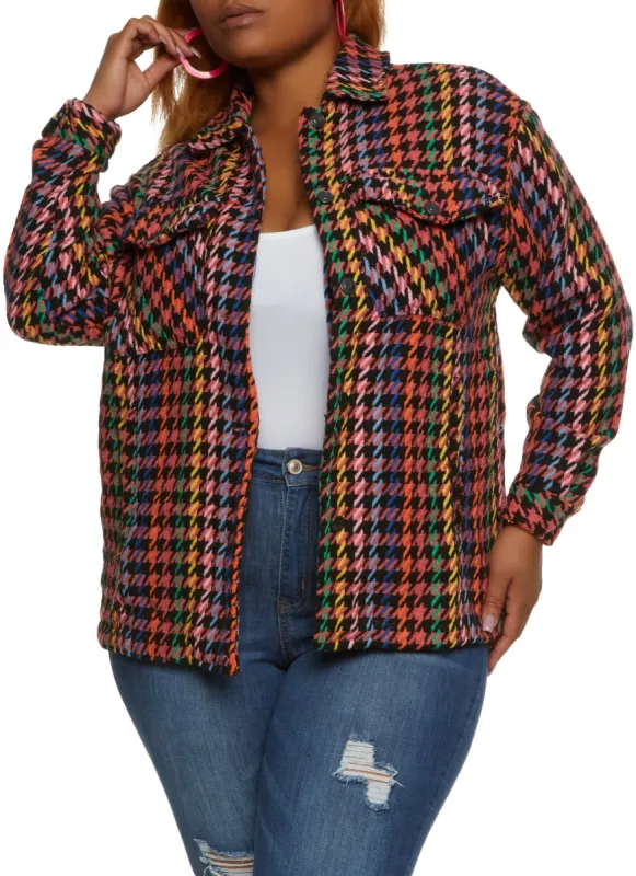 Plus Size Tweed Houndstooth Shacket sold by Rainbow