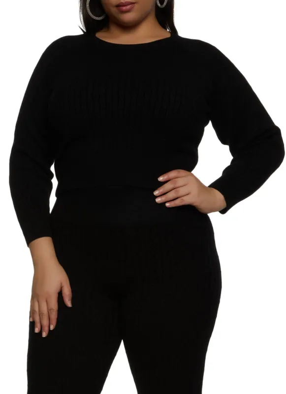 Plus Size Cable Knit Crew Neck Pullover Sweater sold by Rainbow