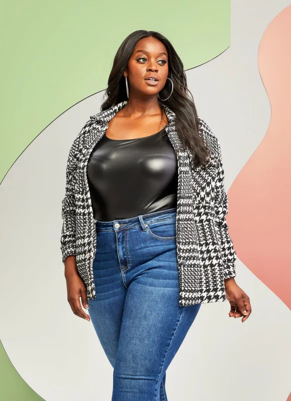 Plus Size Tweed Houndstooth Shacket sold by Rainbow