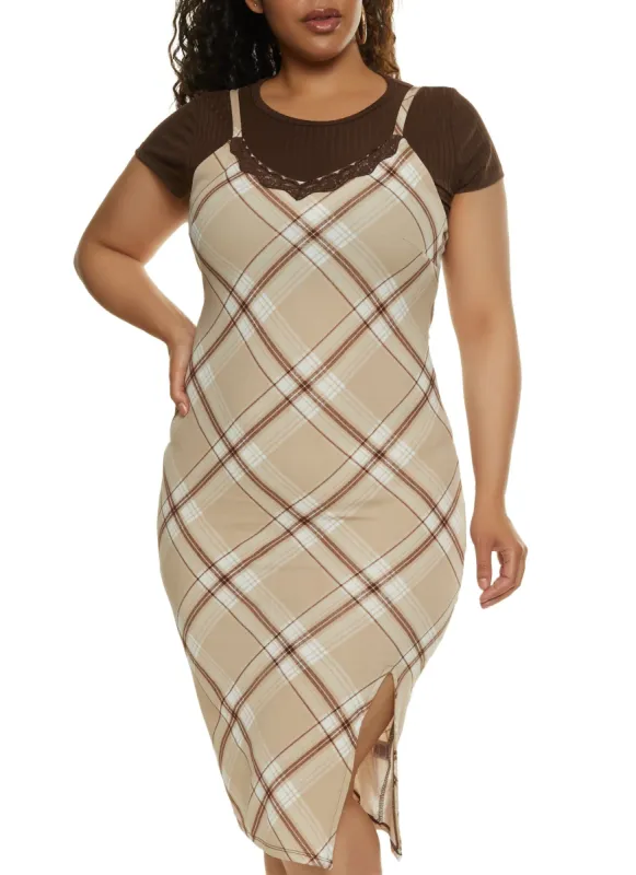 Plus Size Plaid Cami Midi Dress with Top sold by Rainbow