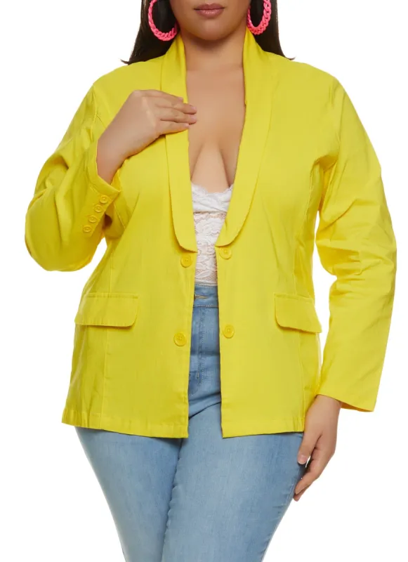 Plus Size Open Front Button Detail Blazer sold by Rainbow