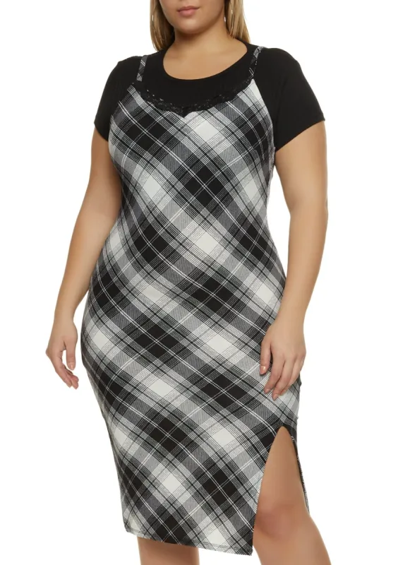 Plus Size Plaid Cami Midi Dress with Top sold by Rainbow