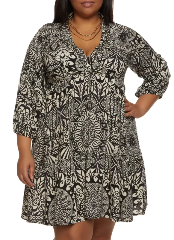 Plus Size Printed V Neck Tiered Dress sold by Rainbow