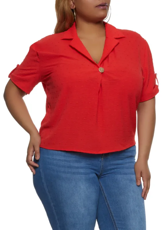 Plus Size One Button Lapel Collar Blouse sold by Rainbow