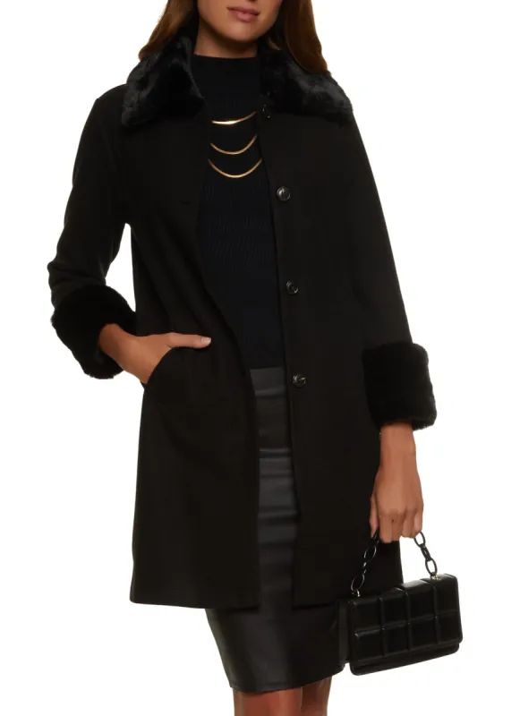 Faux Fur Trim Trench Coat sold by Rainbow