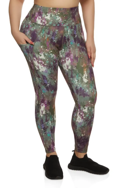 Plus Size Paint Splatter Cell Phone Pocket Leggings sold by Rainbow