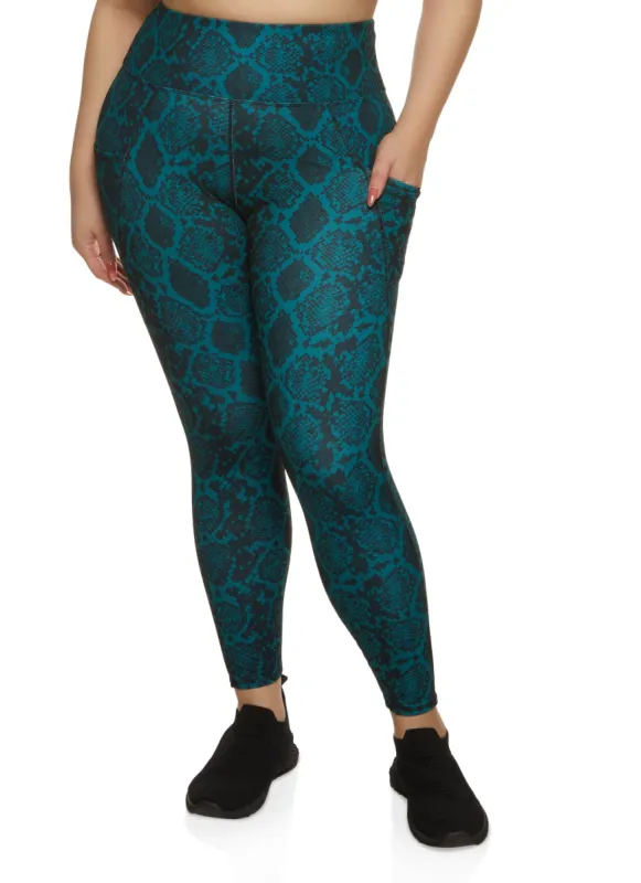 Plus Size Snakeskin Print Cell Phone Pocket Leggings sold by Rainbow
