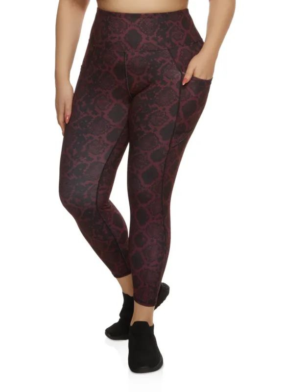 Plus Size Snake Print Cell Phone Pocket Leggings sold by Rainbow