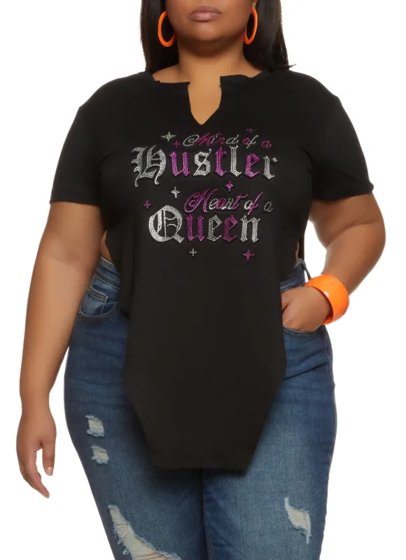 Plus Size Mind Of A Hustler Heart Of A Queen Rhinestone Tunic Top sold by Rainbow