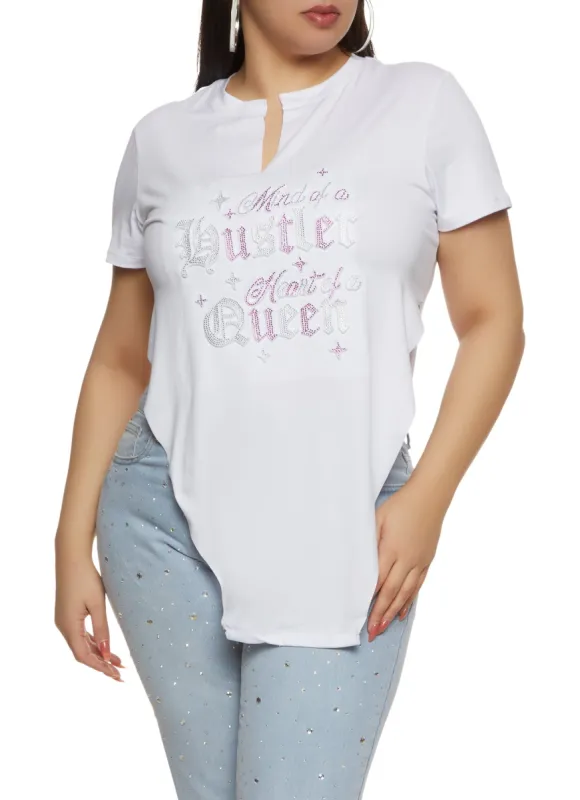 Plus Size Mind Of A Hustler Heart Of A Queen Rhinestone Tunic Top sold by Rainbow