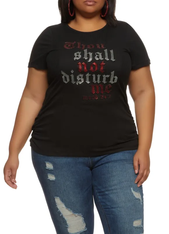 Plus Size Thou Shall Not Disturb Me Rhinestone Embossed Tee sold by Rainbow
