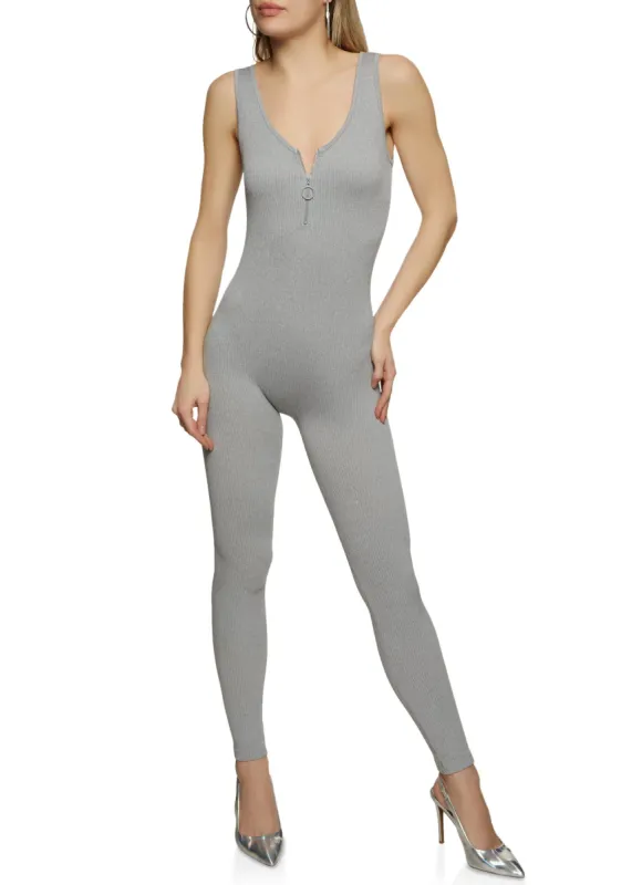 Ribbed Zip Neck Sleeveless Catsuit sold by Rainbow