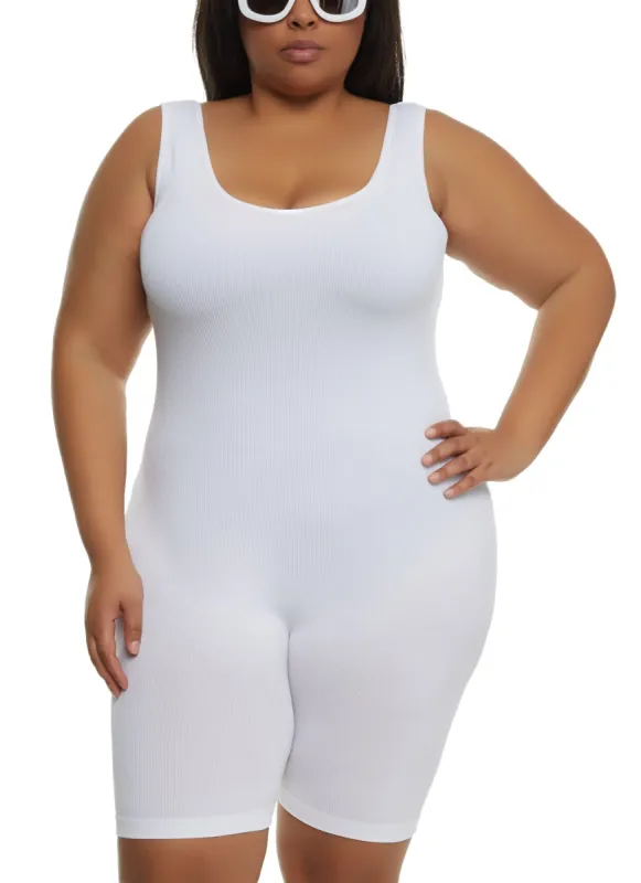 Plus Size Rib Knit Tank Romper sold by Rainbow