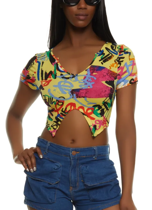 Graffiti Print Cut Out Crop Top sold by Rainbow
