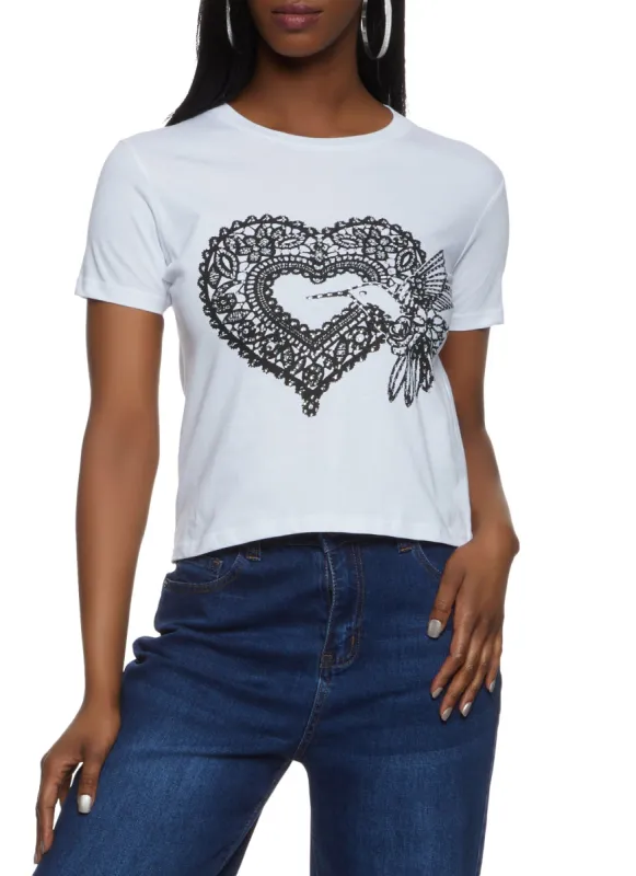 Dove Heart Graphic T Shirt made by Rainbow