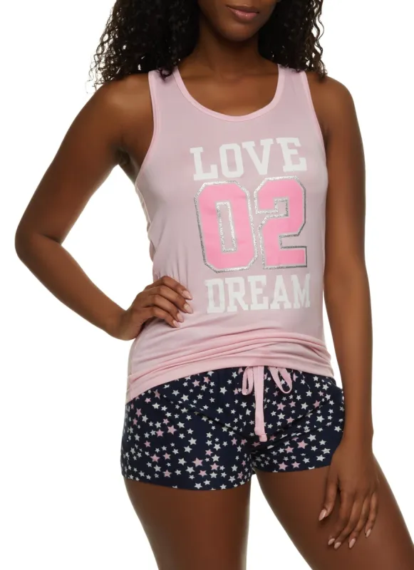 Love 02 Dream Pajama Tank Top and Printed Shorts sold by Rainbow
